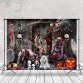 Aperturee - Haunted House Horrible Skull Halloween Backdrop